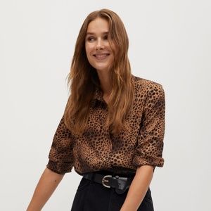 MANGO Animal Button-Up Print Shirt
